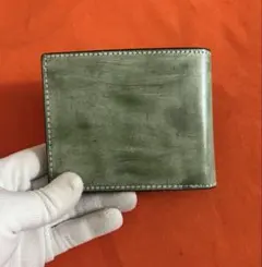 新品未使用　緑　グリーン系　ハンドメイド ブライドレザー ヌメ革本革