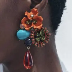 ヴィンテージ フラワー デザイン 個性的 ピアス レトロ ドロップ ストーン