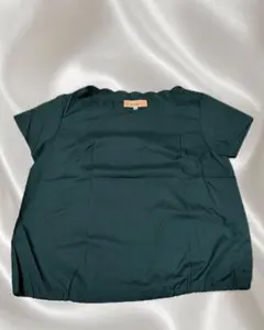 【美品】ダークグリーンスカラップネック半袖Tシャツ　コットン配合　春服のサムネイル