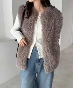 シープ風ファーベスト モカ アンドミー andme モカブラウン ジレベスト