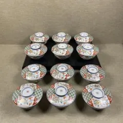A1439-7/加藤昌山 作/仁清風天目型七宝文数茶碗10客/茶道具/煎茶碗