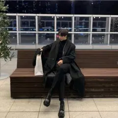 ロングローブコート ブラック 韓国 asclo