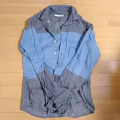 SHIPS 青グレー ストライプ 長袖シャツ