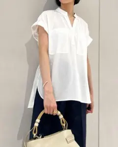 M ソージュ　ヴィンテージサテンシャツ　ブラウス　フレンチスリーブ　羽織り　白 M ソージュ ヴィンテージサテンシャツ ブラウス フレンチスリーブ