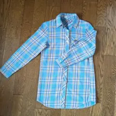150cm　青系チェック柄 長袖シャツ