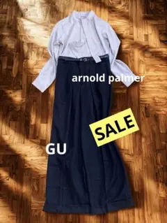 【最終価格⭐️】明るいベージュタイ付きシャツとネイビーパンツセットアップ❣️