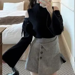 GRL ショルダーオープンリボンリブニットトップス [cu473]