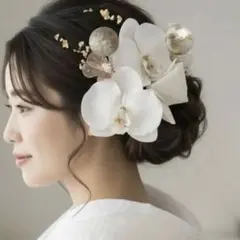 パール胡蝶蘭と七宝リボン　金箔付き◆成人式、結婚式、和装髪飾り　振袖や白無垢