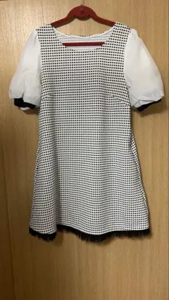 白黒チェック バルーンスリーブ シャツ