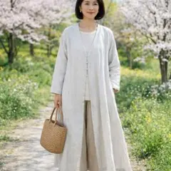 美品　ヨーガンレール　シャツワンピース　羽織り　リネン　生成り　日本製