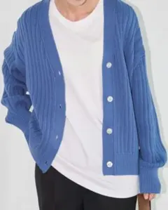 アメリカンホリック　Vネック リブニット オーバーサイズ カーディガン　ブルーМ