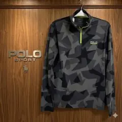 【機能性◎】ポロスポーツ ハーフジップ 長袖シャツ グレーカモ Sサイズ