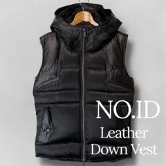 NOID. ノーアイディー レザー切替 ダウンベスト 黒 2 M相当 光沢