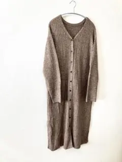 チャオパニックティピー　リブ編みブラウンロングカーディガン