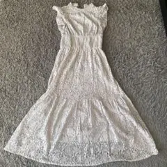 ラベンダーレースノースリーブロングドレス