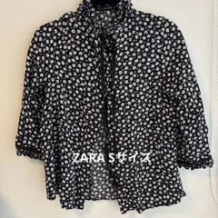 ZARA BASIC 花柄フリル8部袖ブラウス　Sサイズ