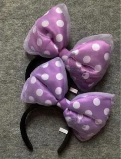 ディズニー　カチューシャ　デイジー　デカリボン　水玉　紫　パープル　ビッグリボン