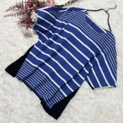 GEORGES RECH ボーダー ニットソー【M】青 紺 白 体型カバー 美品のサムネイル