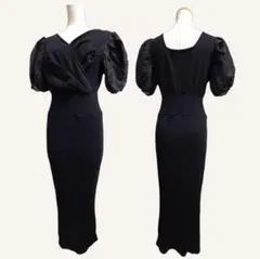 LIP SERVICE カシュクール風ニットワンピース ロング丈 M ブラック