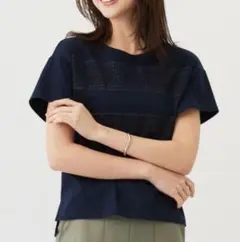 新品　ジェイプレスレディース レーシーコンビ カットソー ネイビー S 半袖のサムネイル