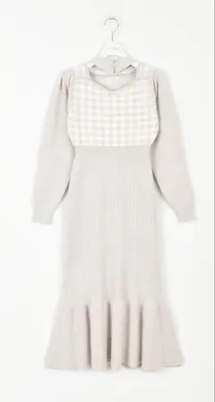 【evelyn】【美品】千鳥格子柄マーメイドワンピース ニット グレー