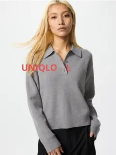 【新品未使用】UNIQLOスムースコットン ポロセーター グレーL