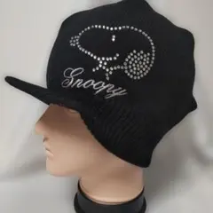 ✡️「ユニバーサルスタジアム」スヌーピー ラインストーン 黒 ニット帽美品