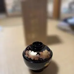【新品】蓋付き汁椀 5客セット 桜柄 黒塗り 金彩 お正月 お雑煮 吸物椀