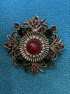 中世騎士風 刻印なし 大ぶり ブローチ ルビー＆サファイアカラー装飾