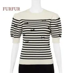 FURFUR／FURFUR バスクボーダーリボンニットトップス 半袖パフスリーブのサムネイル