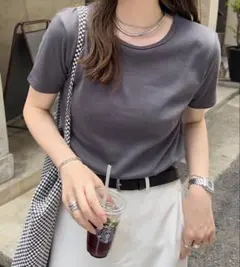 スムースコットンTシャツ　チャコールのサムネイル