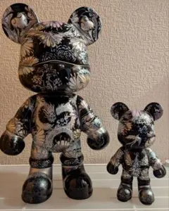 黒シルバー親子セット 流体アート ベアアート 垂らしアート