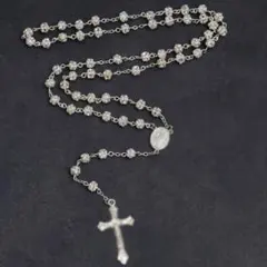 十字架 クロス ロザリオ ロングネックレス ビーズ マリア