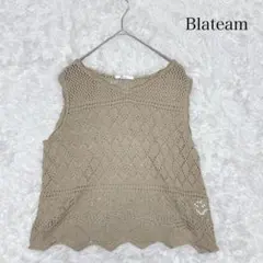 Blateam ノースリーブ トップス ニット スカラップ 透かし編み vネック