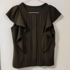 GU フリルノースリーブシャツ M ダークグリーン