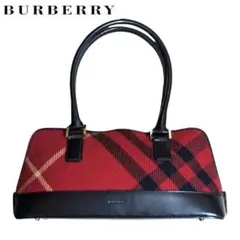 BURBERRY レッド チェック レザー ハンドバッグ