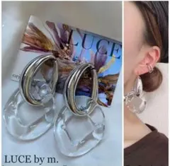 437 シルバードロップフープ ニュアンス クリアチェーン ピアス イヤリング