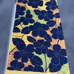 丹後ちりめん正絹花柄 着物反物 青 黄 オレンジ　羽尺