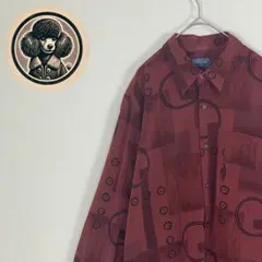 【ヴィンテージ　総柄シャツ　ワインレッド　レーヨン　】