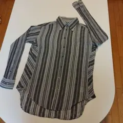 ストライプ 長袖シャツ Lサイズ グレー/ホワイト