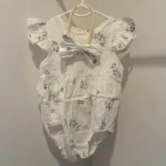 花柄刺繍ロンパース・ヘアバンド　　　　　 80サイズ