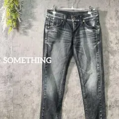 サムシング　スキニージーンズ　デニム　レオパード柄　ウォッシュ加工　カジュアル