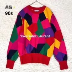 希少 美品 90s イブサンローラン クレイジーパターン 長袖 ニットセーターのサムネイル