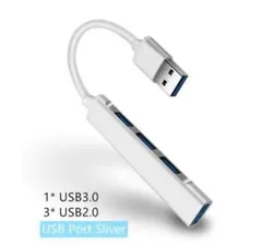 送料無料　Usb ハブ　3.0×1　2.0×3　4ポート　シルバー　コンパクト