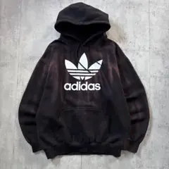 古着 adidas パーカー ブリーチ フェード ビッグロゴ L トレフォイル