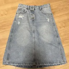 ☆ZARA☆ ザラ　ライトブルー ダメージデニムスカート 152
