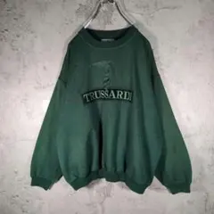 【イタリア製】トラサルディ 刺繍ロゴ スウェット トレーナー 深緑 ヴィンテージ