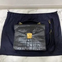 INDIVI クロコ型押し レザーバッグ ハンドバッグ 黒 フォーマル 通勤 