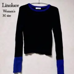 【美品】しまむら linoluce 黒と青の長袖 リブニット クルーネック