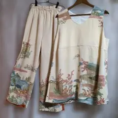 着物リメイクトップスとパンツのセット